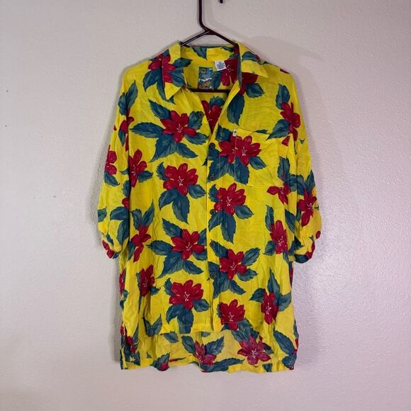 Pineapple Moon Yellow Floral Shirt XL - Picture 1 of 5